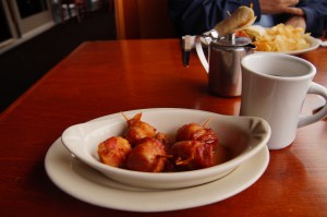 Fish House Grill bacon wrapped scallops in maple and brown sugar glaze