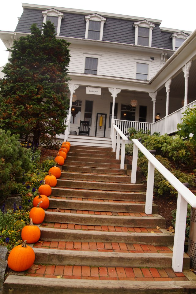 Camden Harbor Inn entry stairs &amp; pumpkins